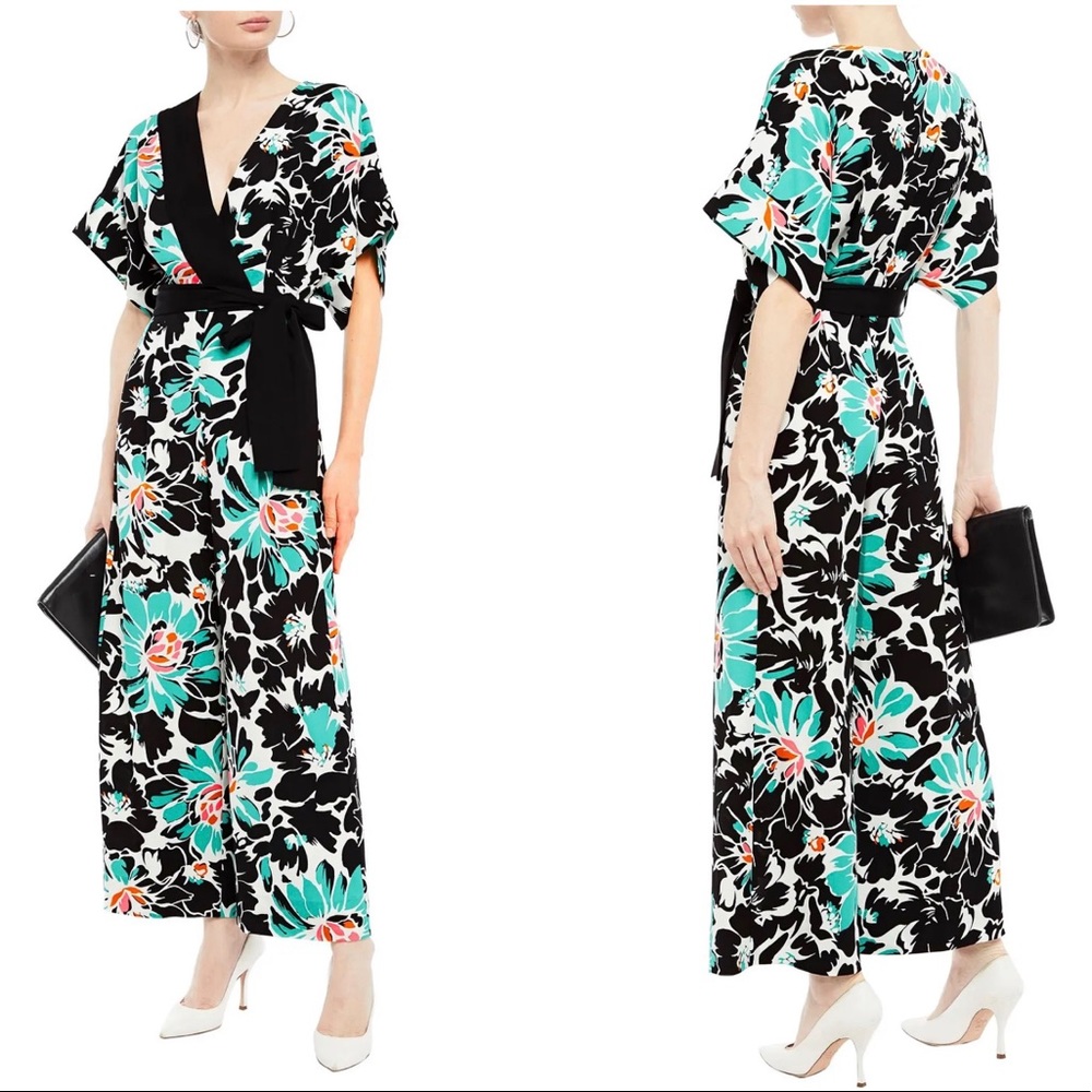 DVF Karissa wrap floral print wide leg jumpsuit